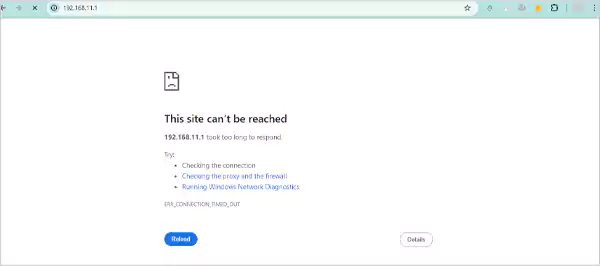 192 168 11 1 IP Address Cant be Reached
