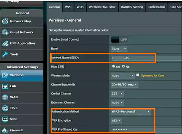 Go to Wireless then enter new Network Name and Password then select Save