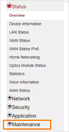 Navigation bar of the router administration page